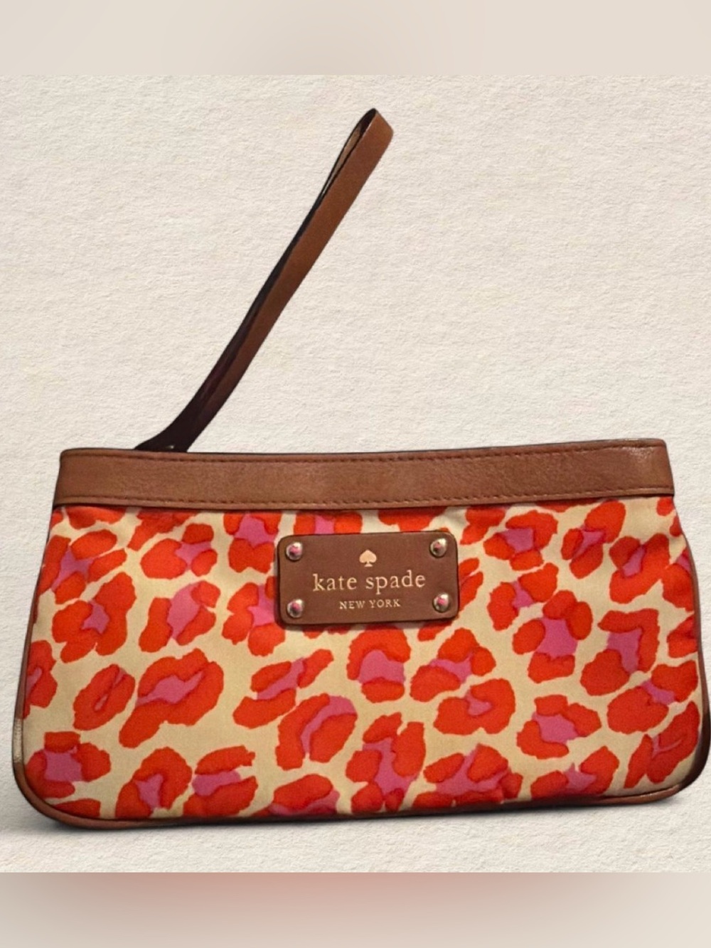 kate spade Red & Pink Leopard-Print Wristlet with Brown Trim